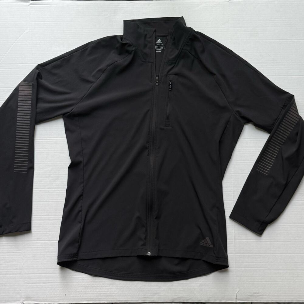 Adidas Mens M Running Jacket Black Reflective Full Zip Windbreaker Athletic